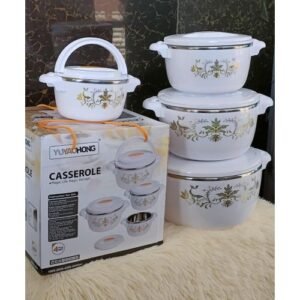 4-Piece Insulated Stainless Steel Casserole Hotpot Food Warmer Serving Set (500ml, 1000ml, 2000ml, 3000ml)