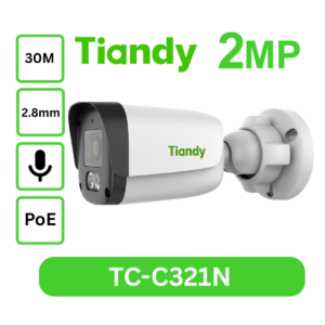 Tiandy TC-C321N 2MP Full HD PoE IP Security Camera with Built-In Mic & ONVIF Support